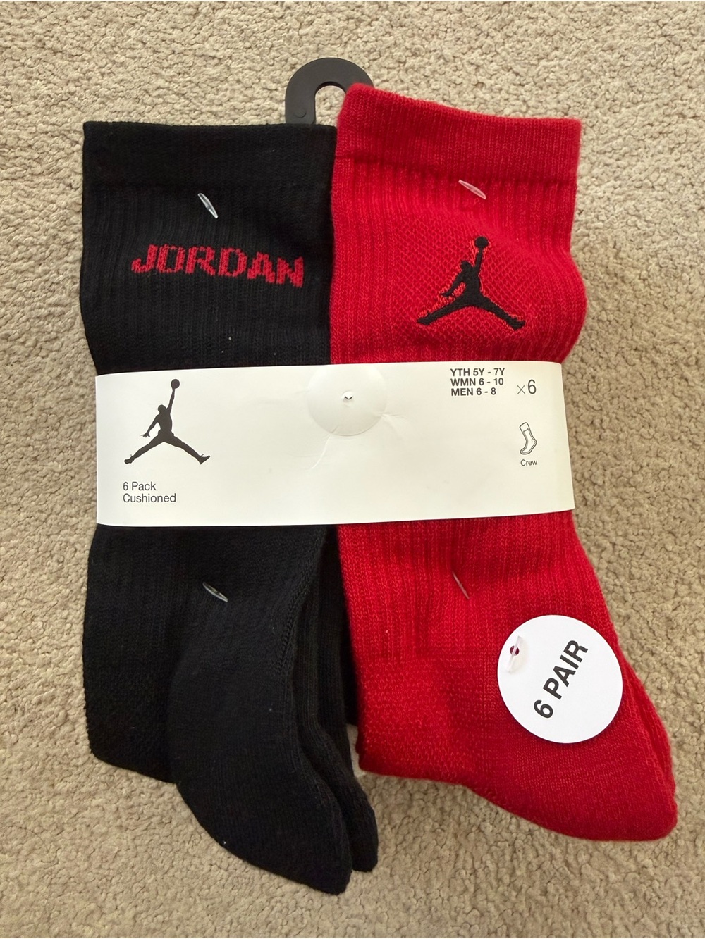 NWT! Nike Jordan Cushioned Crew Socks 6 Pack Size M